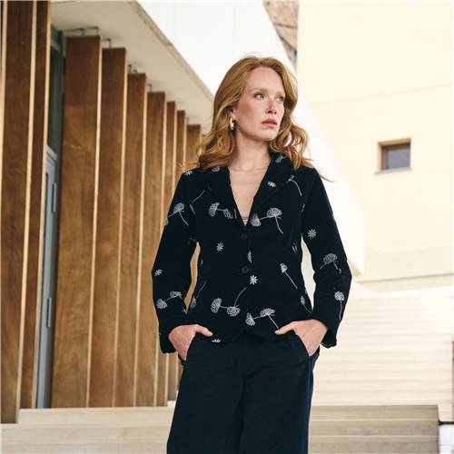 Blueberry Italia Embroidered Cord Blazer - Black