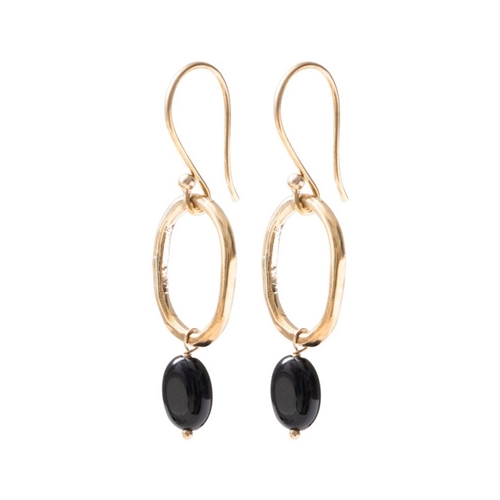 A Beautiful Story - Graceful Black Onyx Earrings - Gold