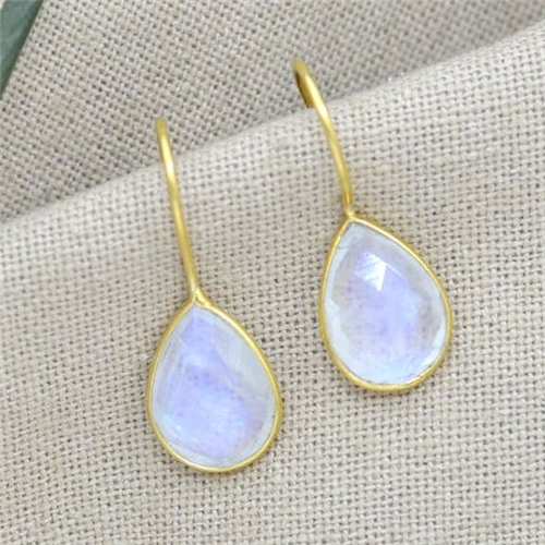 Teardrop Gemstone Earring Gold Silver 925 - Moonstone