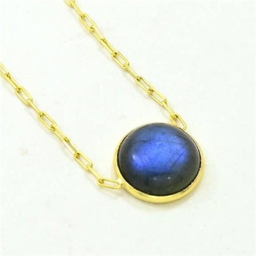Round Gemstone Necklace Gold Plated Silver 925 - Labradorite