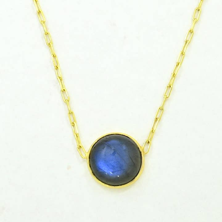 Round Gemstone Necklace Gold Plated Silver 925 - Labradorite