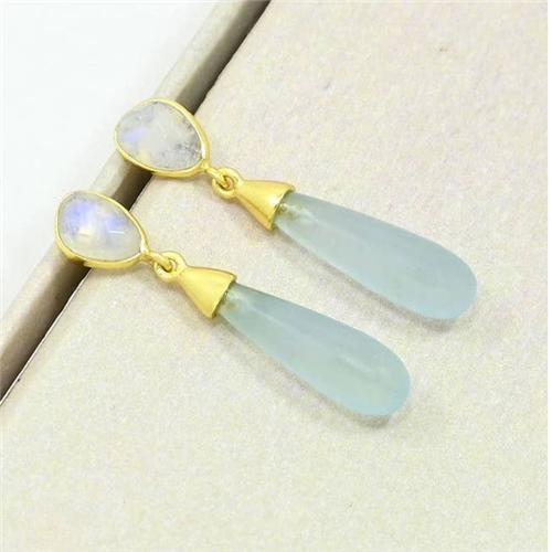 Adhara Earring Gold Plated - Moonstone & Aqua Chalcedony
