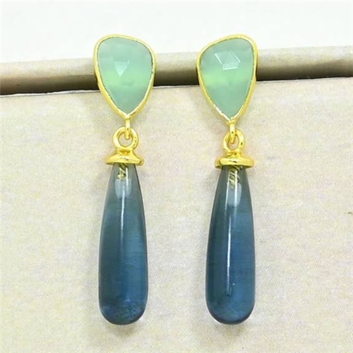 Adhara Earring Gold Plated - Blue Iolite & Aqua Chalcedony