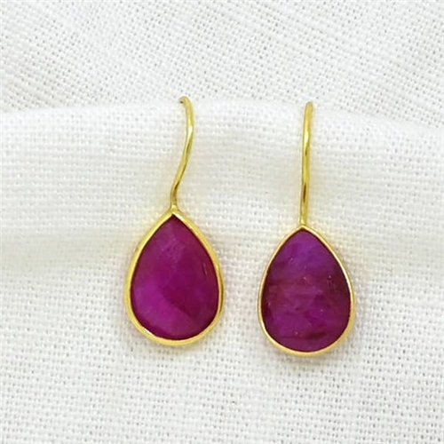 Teardrop Gemstone Earring Gold Silver 925 - Red Sillimanite