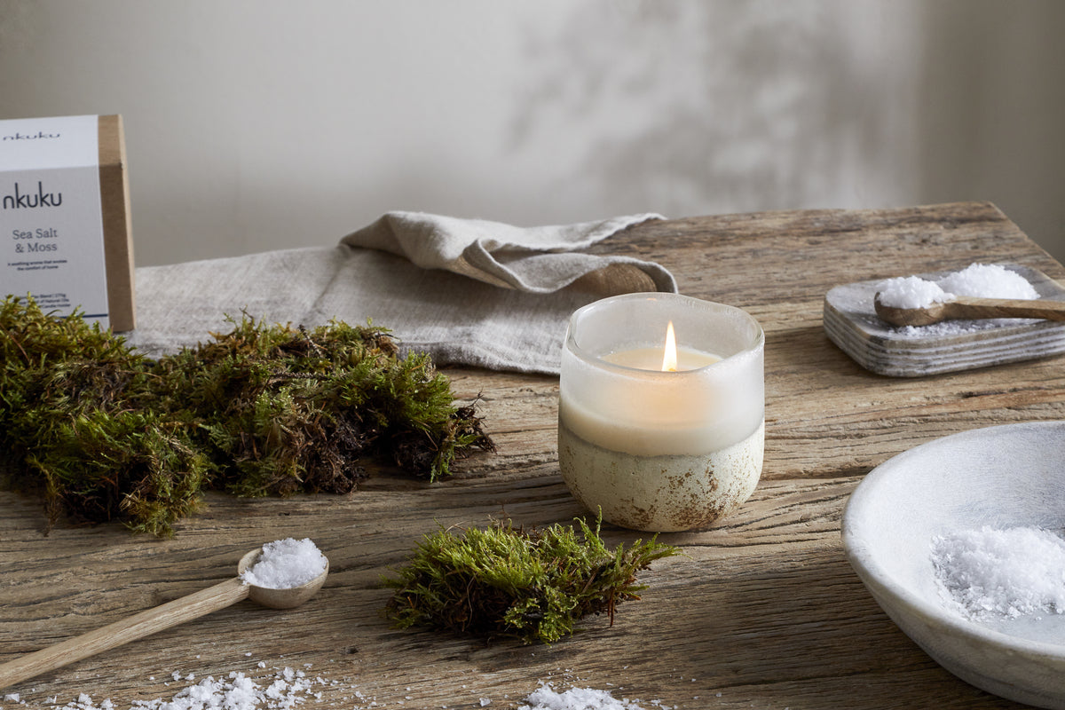 Nkuku Sea Salt & Moss Glass Candle