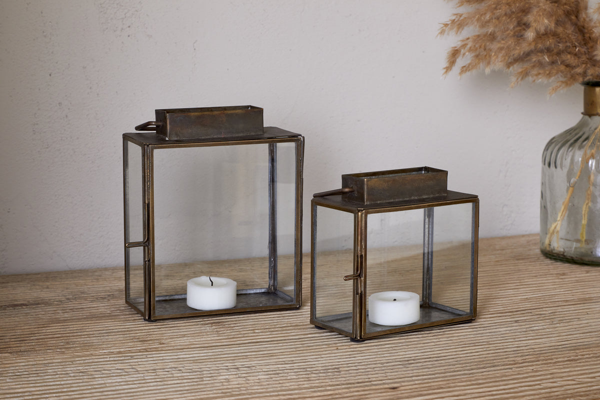 Nkuku Obi Mini Table Lantern - Antique Brass Small