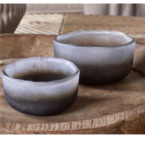 Nkuku Janka Glass tea lights - Smoked Charcoal set of 2