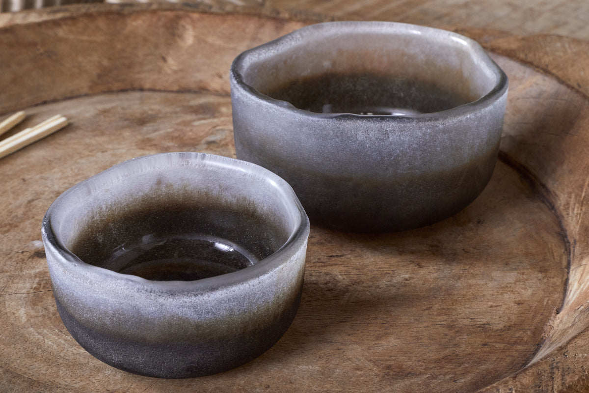 Nkuku Janka Glass tea lights - Smoked Charcoal set of 2