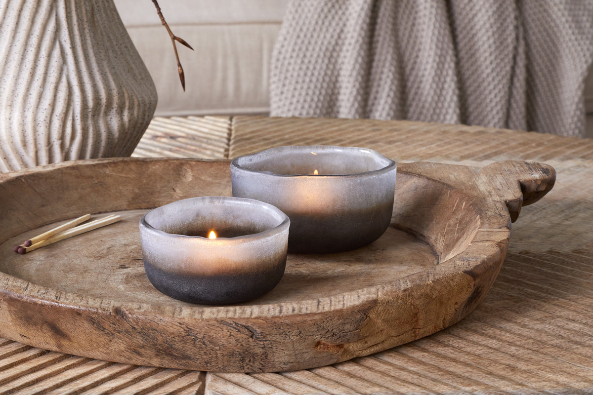 Nkuku Janka Glass tea lights - Smoked Charcoal set of 2