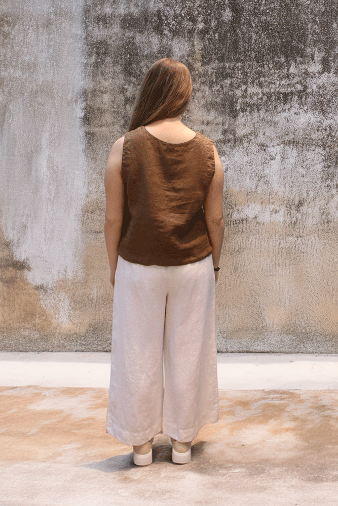 Cut Loose Crop Pant - Solid Linen - White