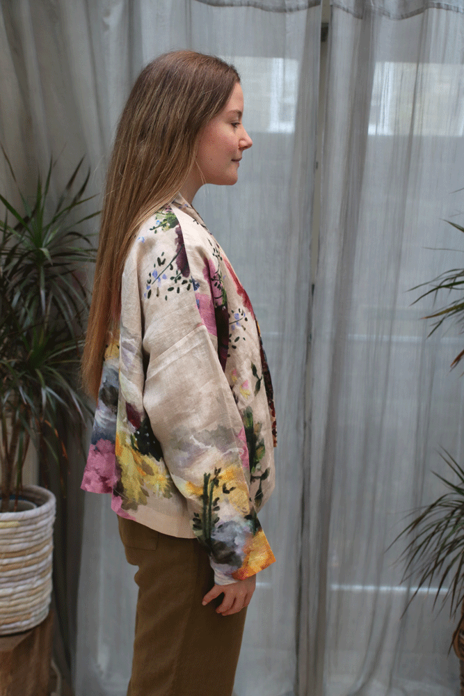 Raga & Yavi 100% Linen Ladies Jacket - Floral