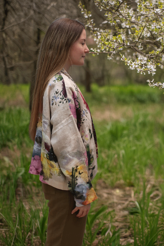 Raga & Yavi 100% Linen Ladies Jacket - Floral