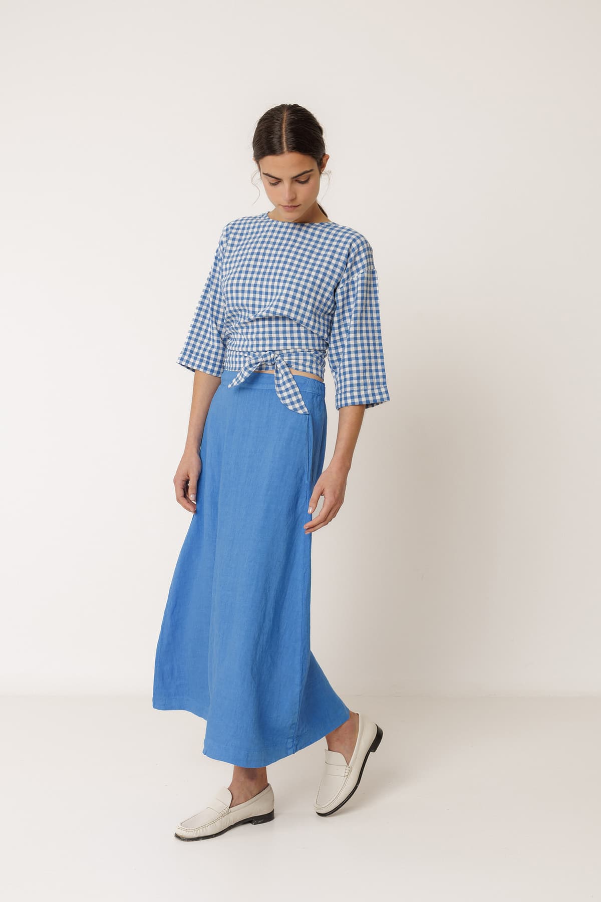 Indi & Cold Linen Gathered Skirt - Azul