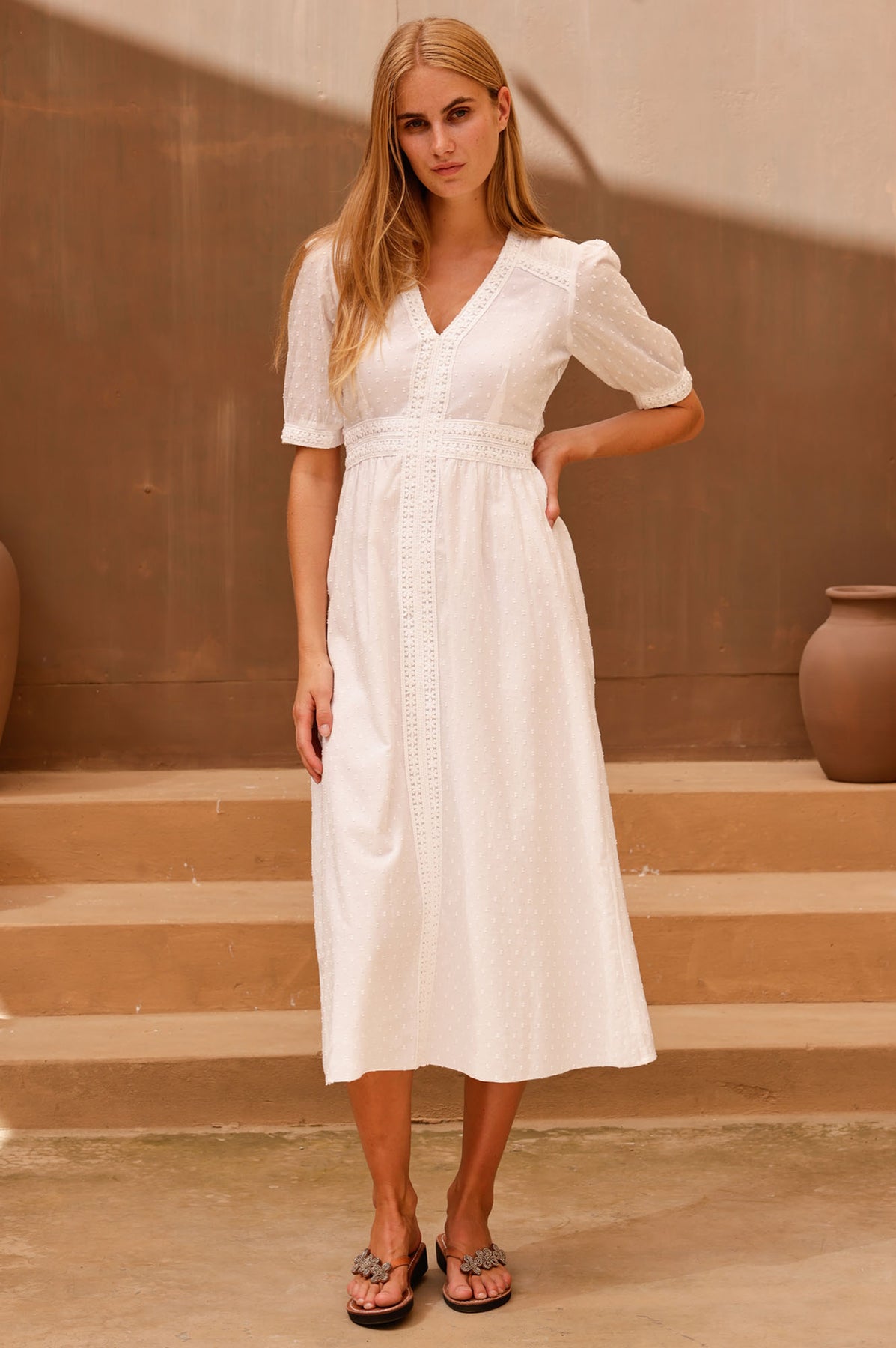 Aspiga Iris Organic Cotton Dobby Dress - White