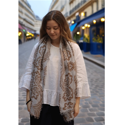 Blueberry Italia Linen Printed Scarf - Silver