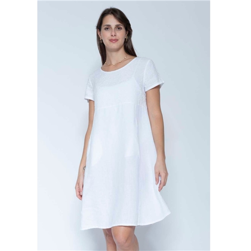 Blueberry Italia Embroidered Linen Dress - White