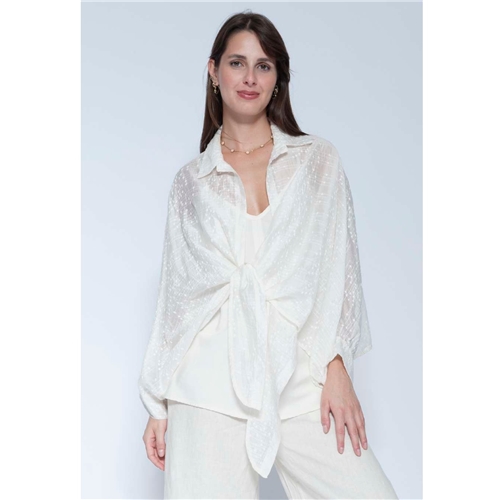 Blueberry Italia embroidered Tencel Tie Front Shrug