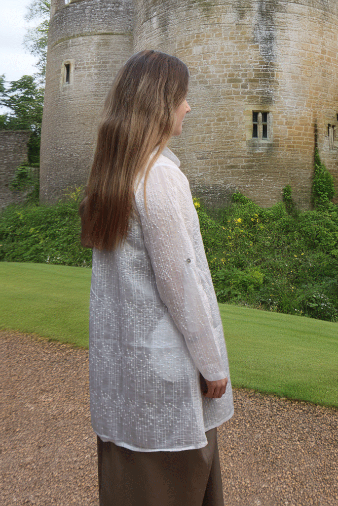 Blueberry Italia Embroidered Tencel Mid Length Shirt