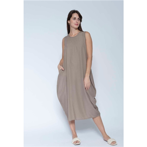 Blueberry Italia Lyocell Sleeveless Tulip Dress - Fango