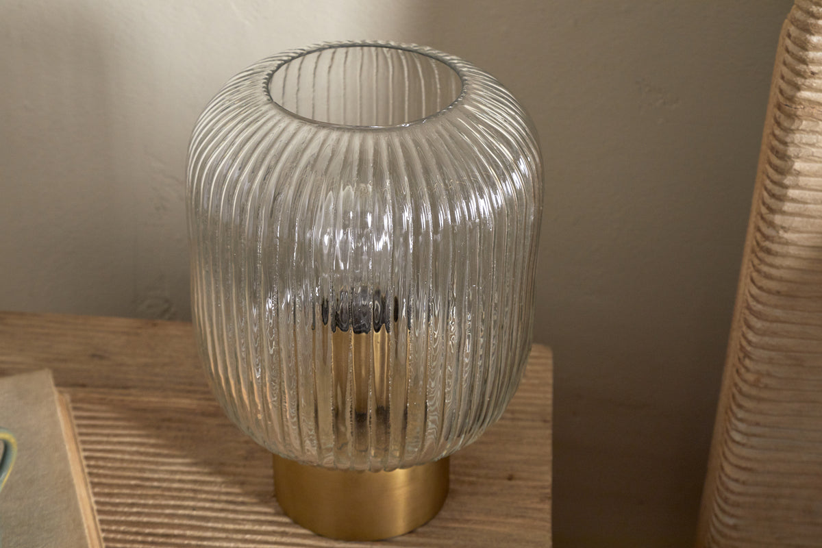 Nkuku Rizal Fluted Glass Bedside Table Lamp - Antique Brass & Clear