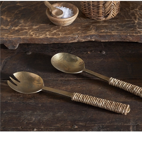 Nkuku Abani Salad Servers - Antique Brass