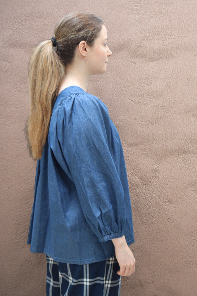 Amici by Baci Denim Cotton Square Neck Blouse