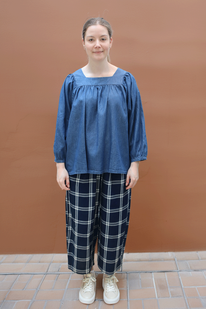 Amici by Baci Denim Cotton Square Neck Blouse