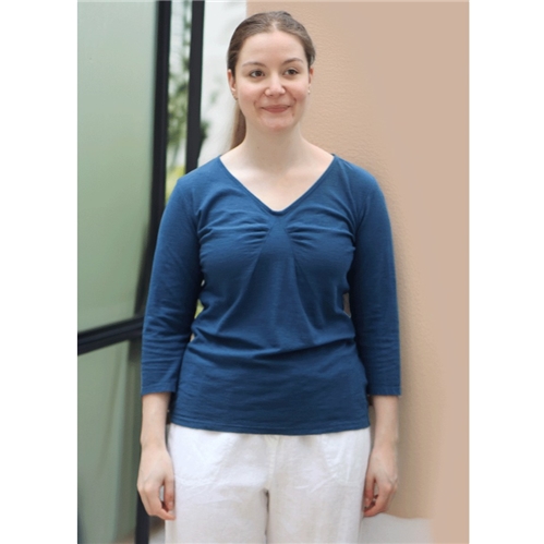 Cut Loose Three Quartered Sleeve Tuck Front Tee  - Naval