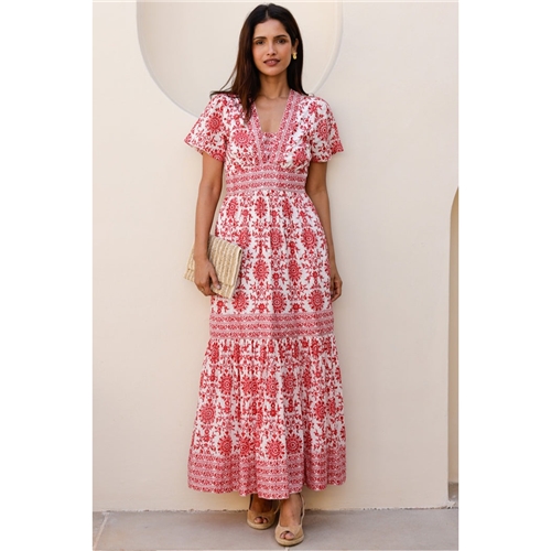 Aspiga Pippa Short Sleeve Cotton Block Print Dress