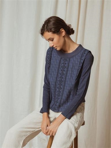 Pre Loved Indi & Cold Ethnic Navy Cotton Blouse