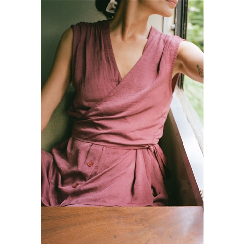 Indi & Cold Satin Shirt with Tie Neck - Pomegranite