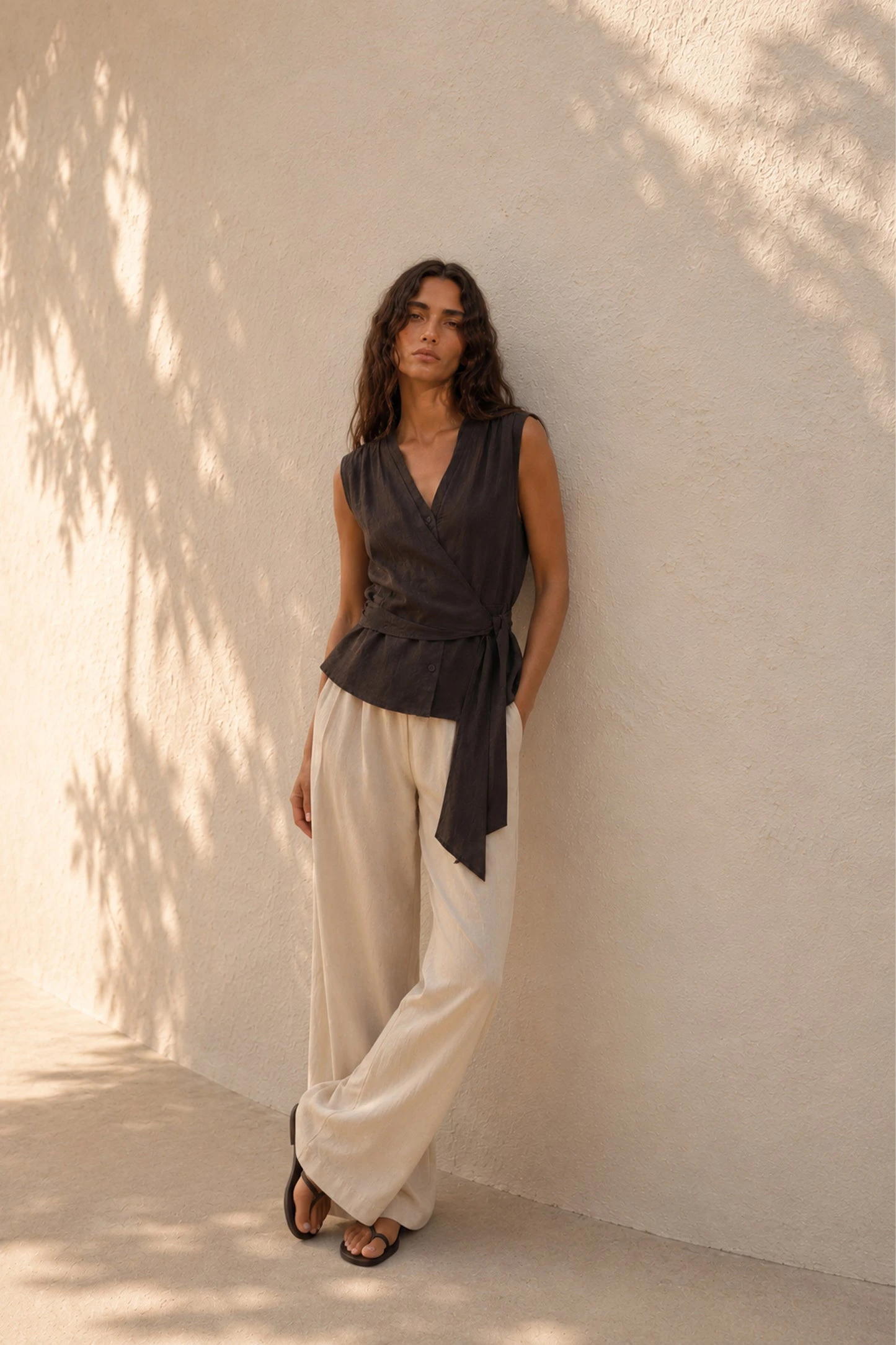 Indi & Cold Satin Shirt with Tie Neck - Coco