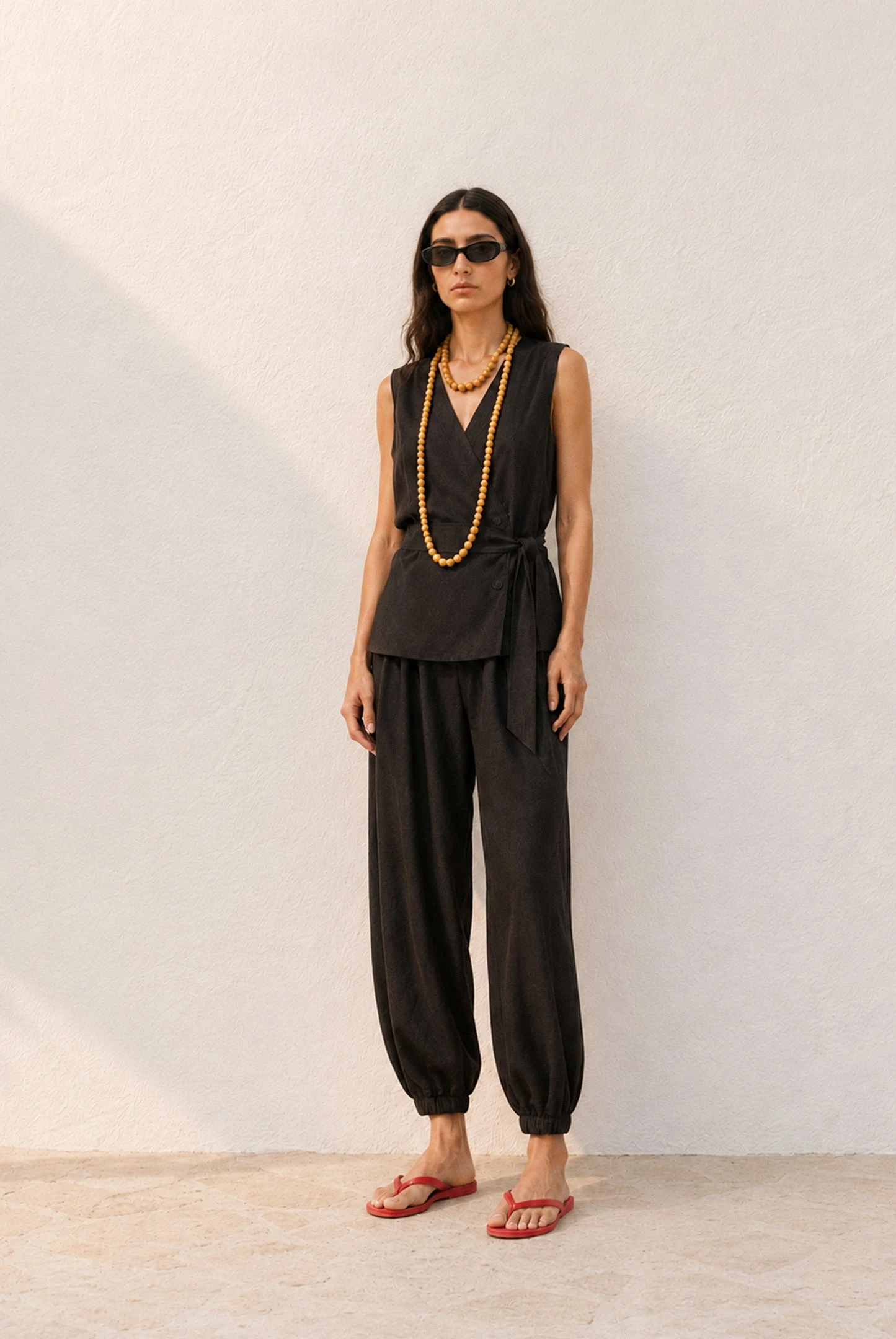 Indi & Cold Satin Shirt with Tie Neck - Coco