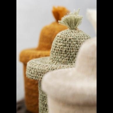 Madam Stoltz Seagrass Basket with Lid - Green