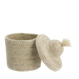 Madam Stoltz Seagrass Basket with Lid - White