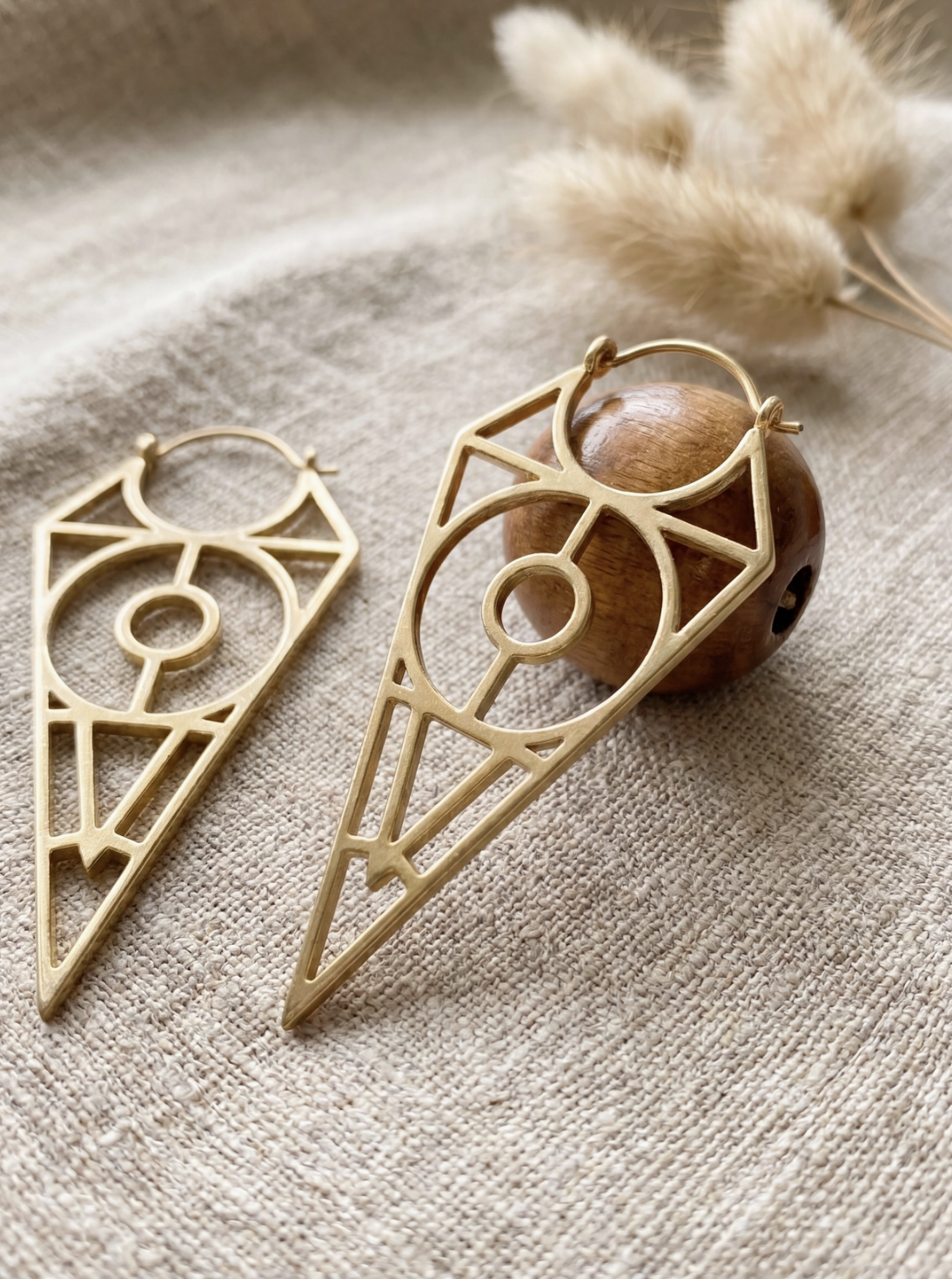 Artisans of Humunity Boho Geometric Brass Earrings