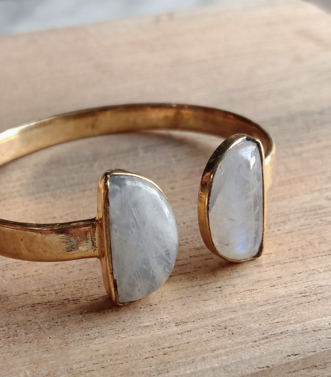 Artisans of Humunity Double Moonstone Brass Cuff - Moonstone