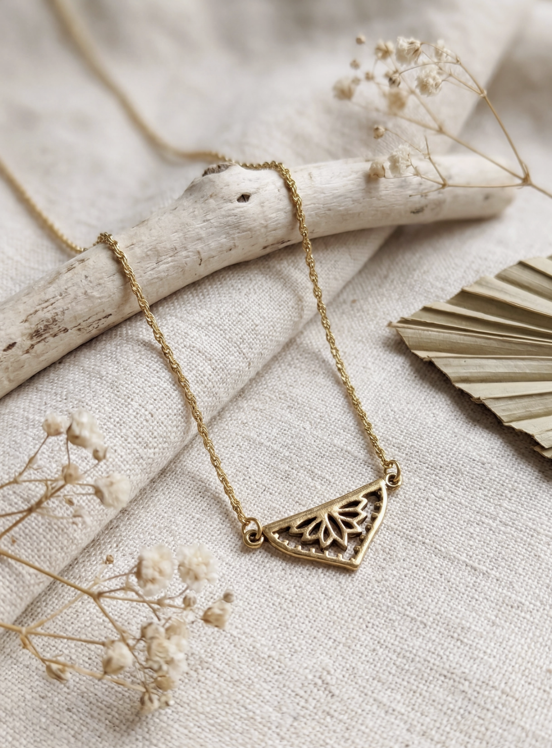 Artisans of Humunity Filigree Lotus Triangle Necklace