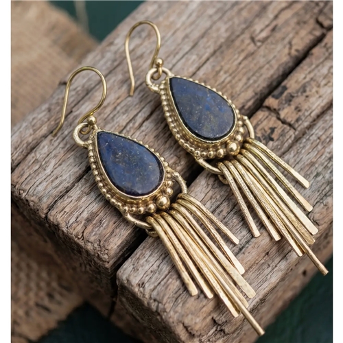 Artisans of Humunity Intricate Tribal Brass & Genuine Gemstone Earrings