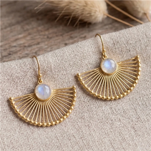 Artisans of Humunity Mystic Stamped Brass & Luminous Moonstone Dangles