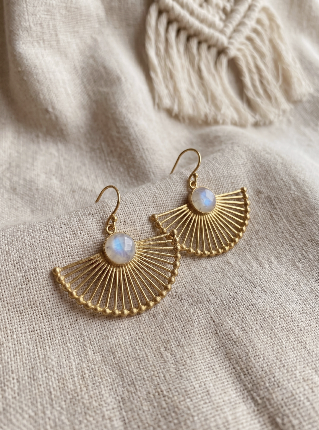 Artisans of Humunity Mystic Stamped Brass & Luminous Moonstone Dangles