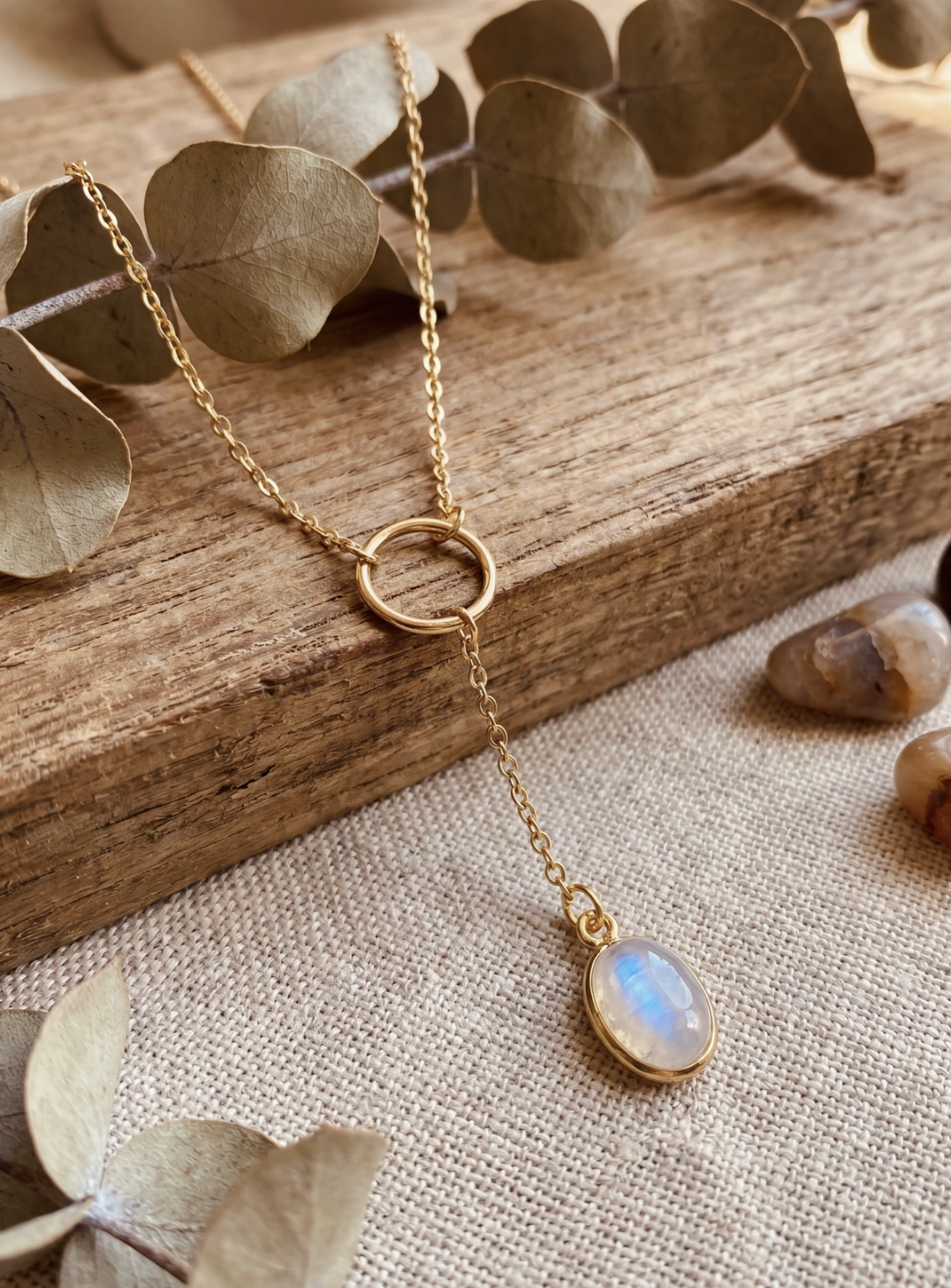 Artisans of Humunity Rainbow Moonstone Lariat Necklace