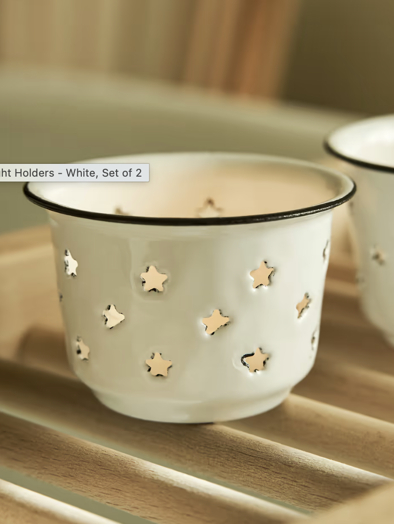 Garden Trading Enamel Tealight Holders - White - Set of 2