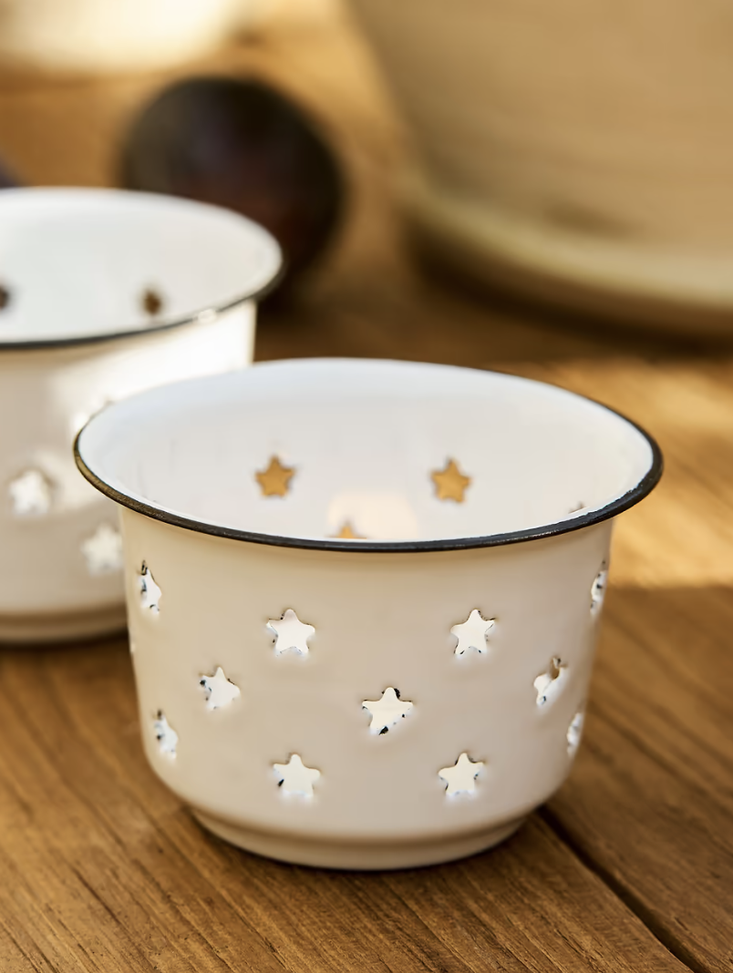 Garden Trading Enamel Tealight Holders - White - Set of 2