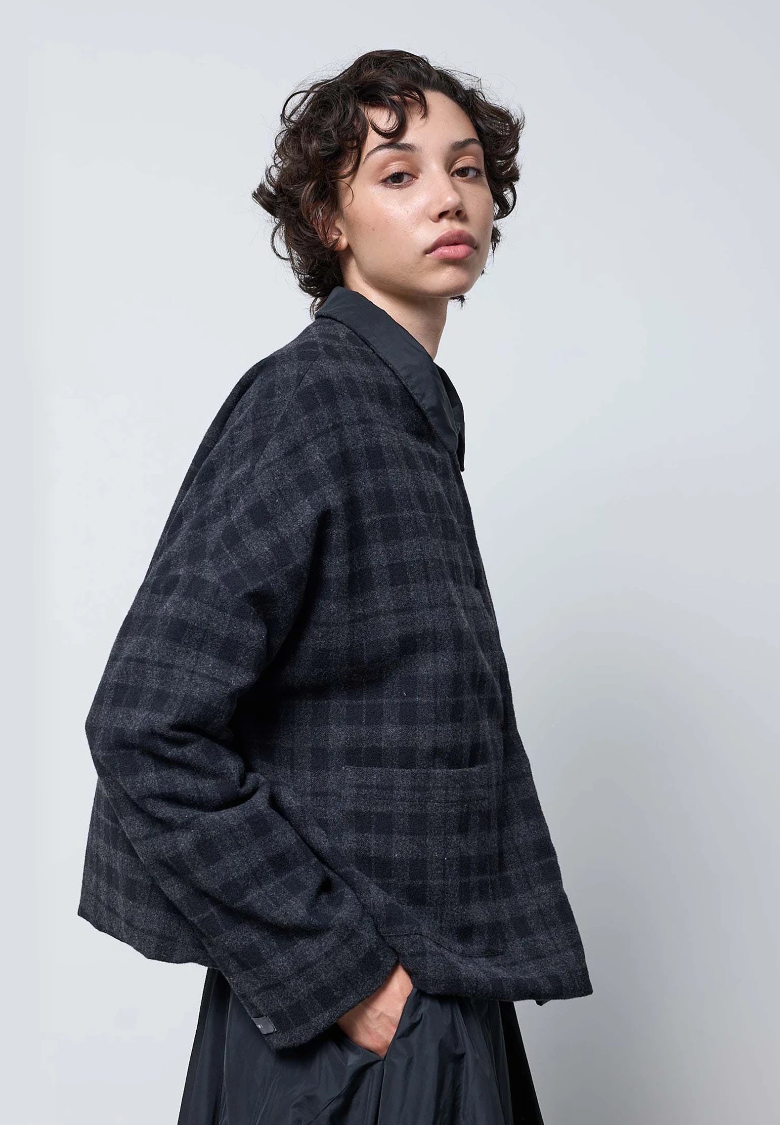 Neirami Tartan Double Faced (Reversible) Jacket - Carbon