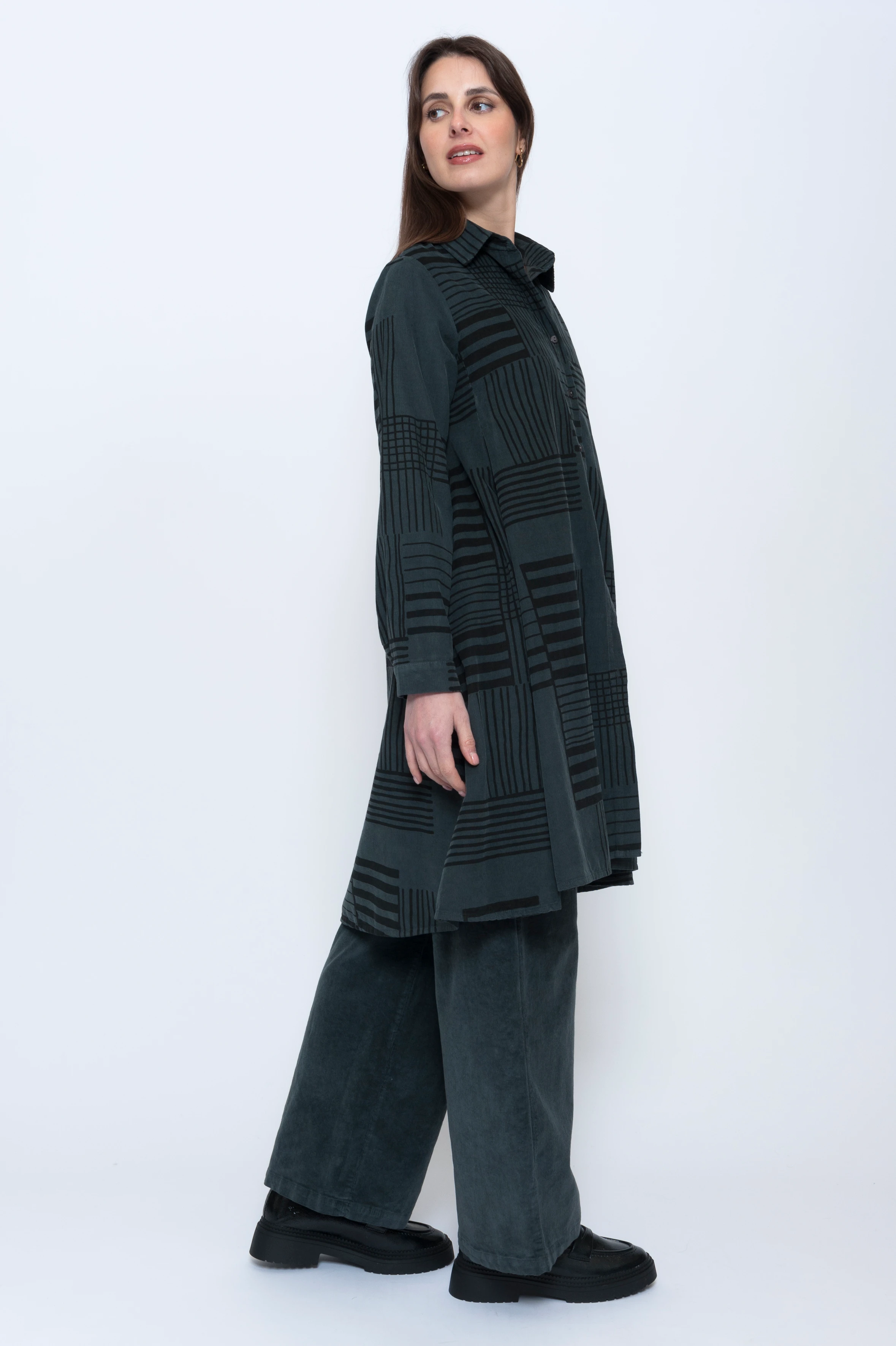 Blueberry Italia Striped Check Needlecord Dress