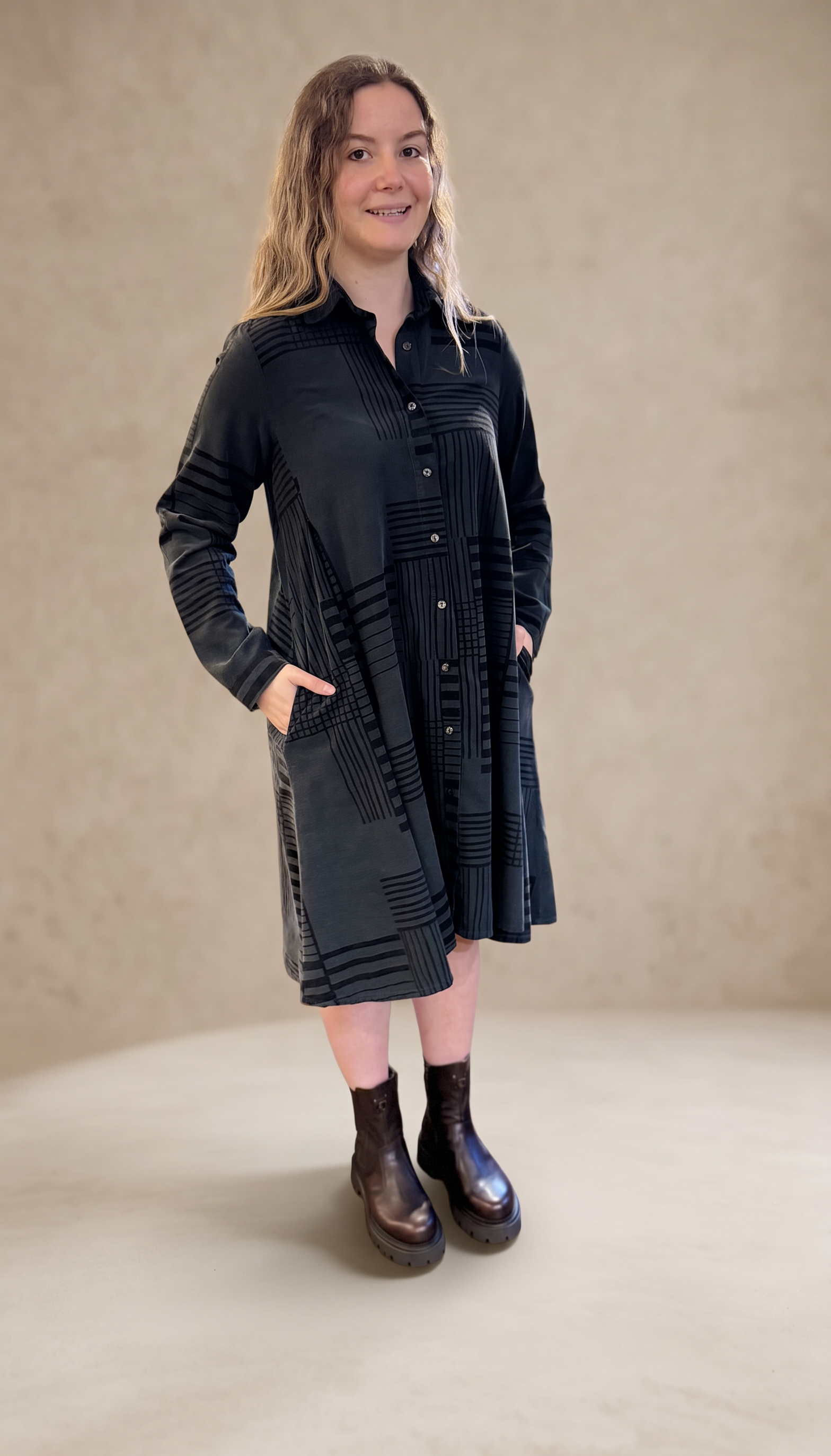 Blueberry Italia Striped Check Needlecord Dress