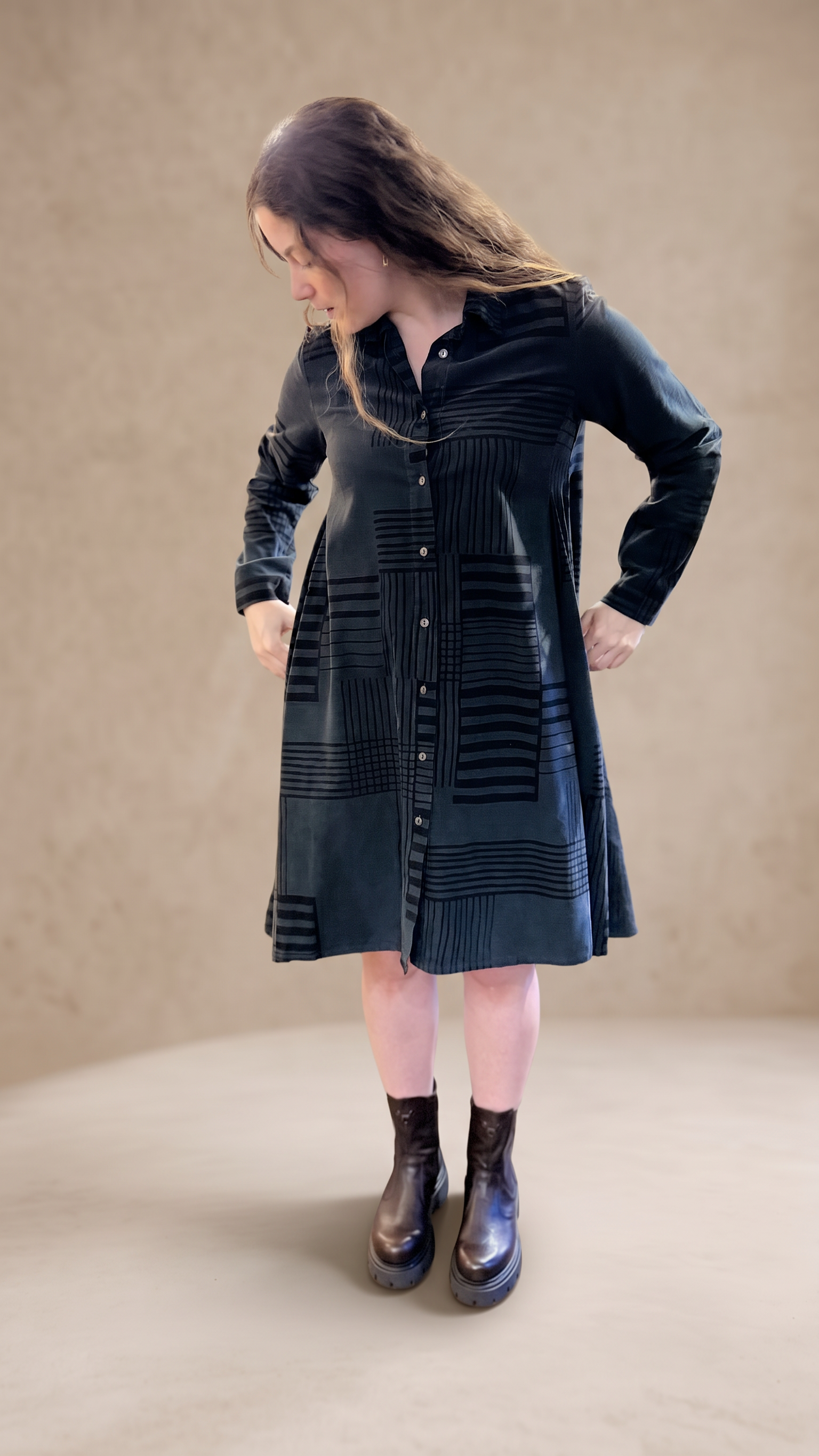 Blueberry Italia Striped Check Needlecord Dress