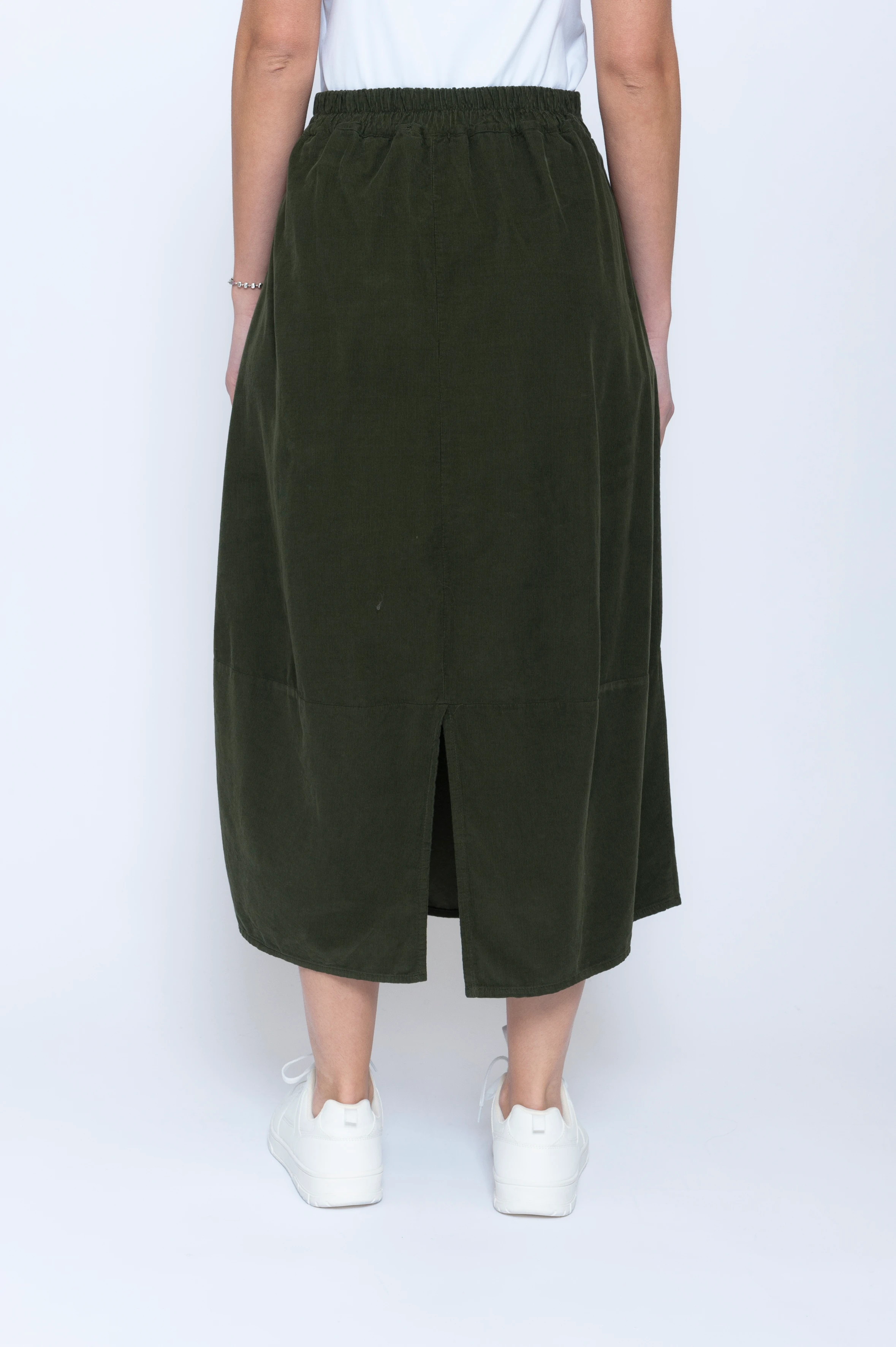 Blueberry Italia Needlecord Tulip Shaped Skirt - moss