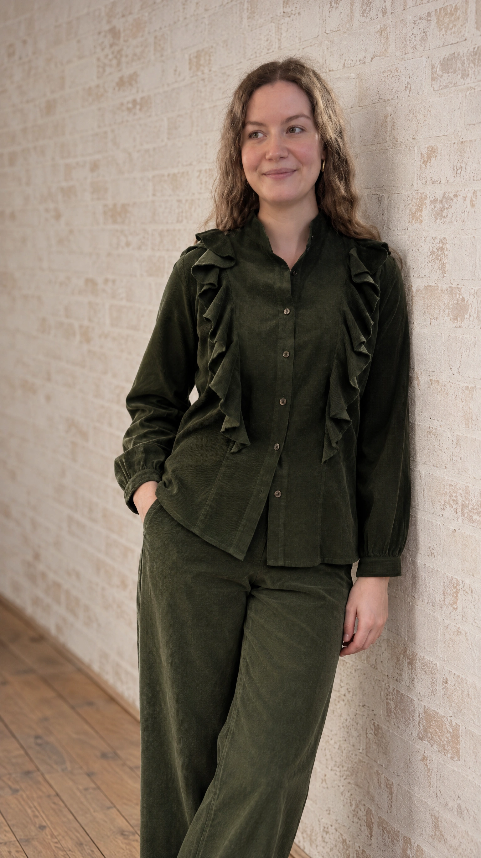 Blueberry Italia needlecord ruffle shirt